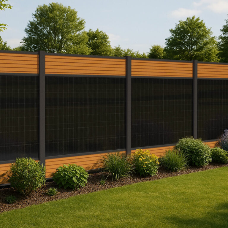 Solarzaun-Eleganza_Garten-mit-Beet_EHV-Group_carport-pv-at