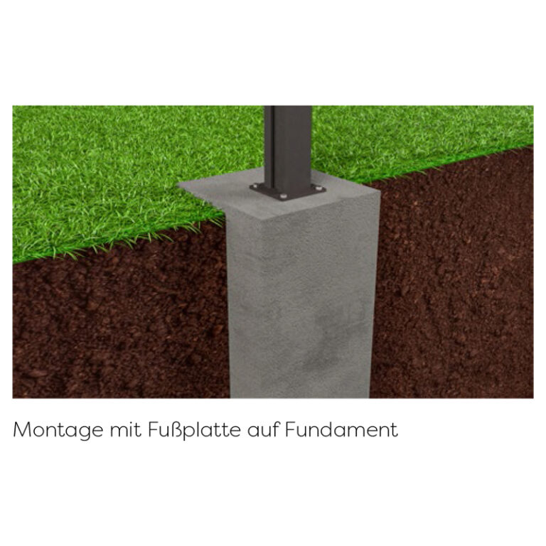Falagotti Solarzaun - Montage mit Fußplatte auf Fundament - EHV-Group - carport-pv.at